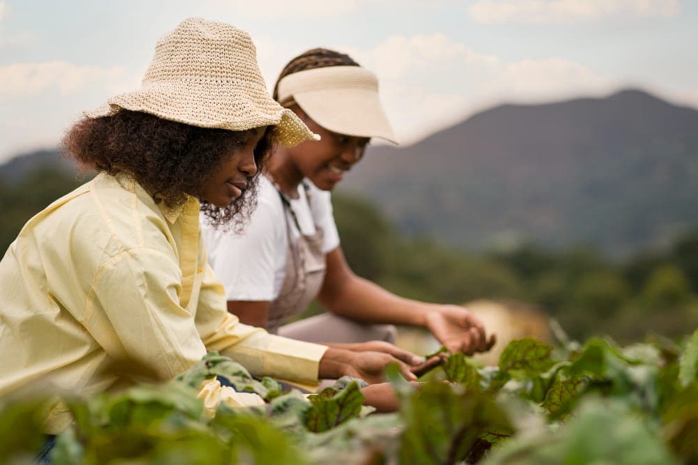 Smiling farmer holding freshly harvested produce