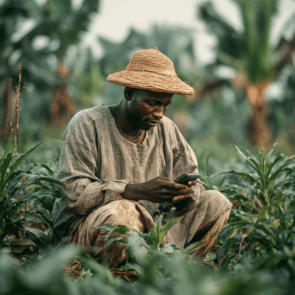 Farm worker using a phone in the field to build a portable verified work reputation